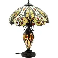 Tiffany Double Table Lamp - Cream and Red Shade