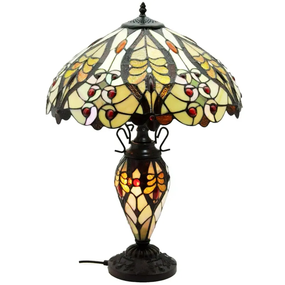 Tiffany Double Table Lamp - Cream and Red Shade image