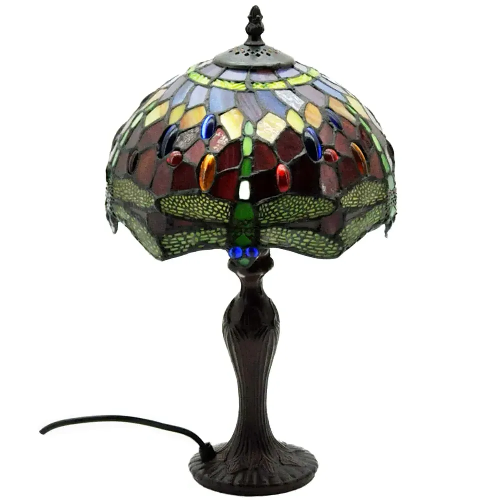 Tiffany Dragonfly Table Lamp 25.4cm - Red, Stained Glass