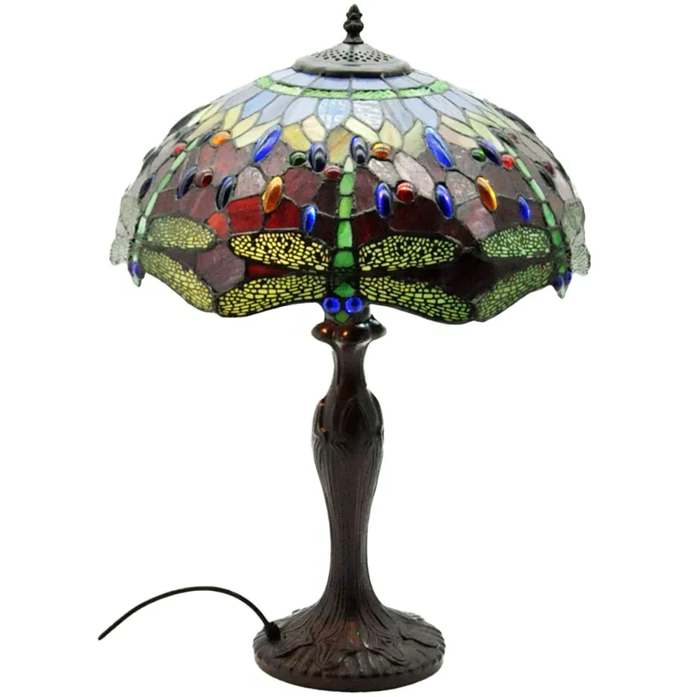 Tiffany Dragonfly Table Lamp 40.6cm - Green, Stained Glass