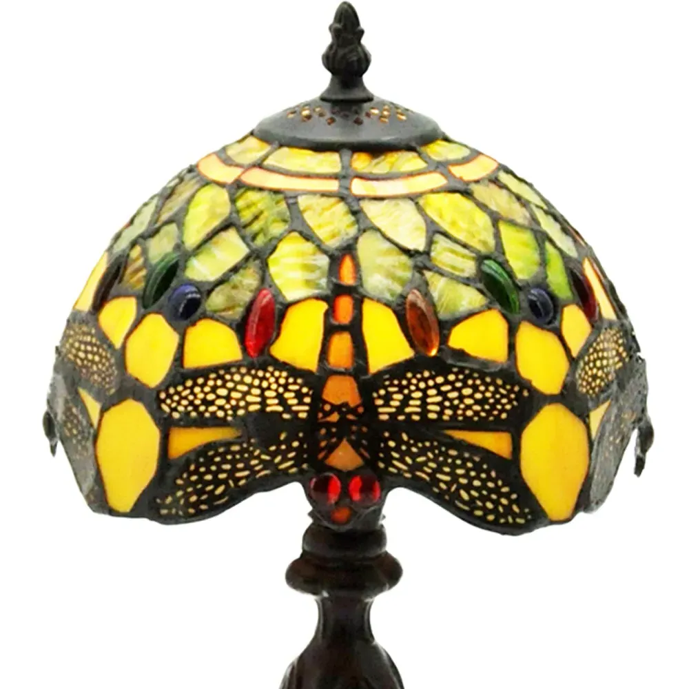 Tiffany Green Shade Dragonfly Table Lamp - Multi