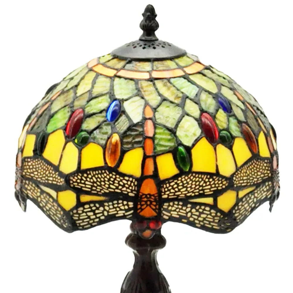 Tiffany Green Shade Dragonfly Table Lamp - Multi