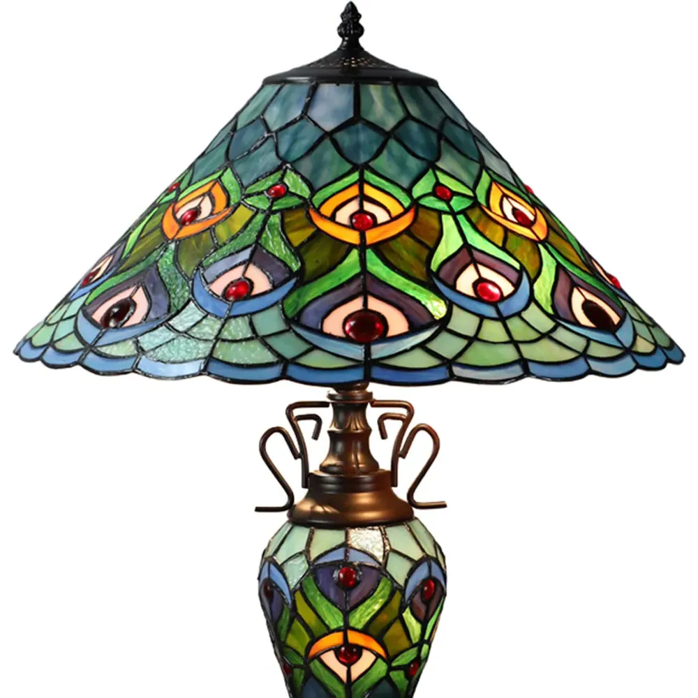 Tiffany Peacock Double Table Lamp - Multi