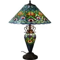 Tiffany Peacock Double Table Lamp - Multi