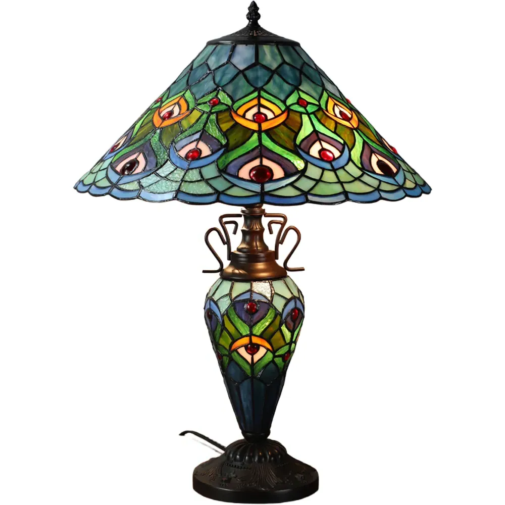 Tiffany Peacock Double Table Lamp - Multi image
