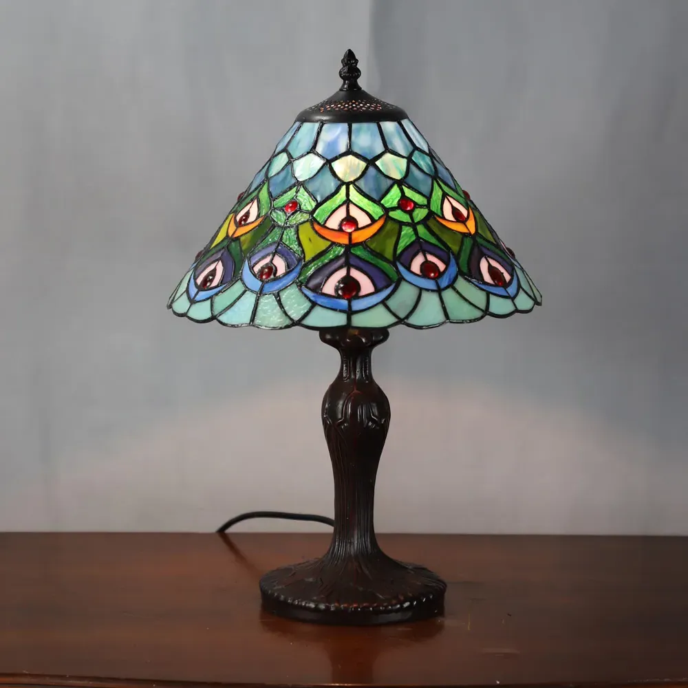 Tiffany Peacock Table Lamp - Multi, Stained Glass