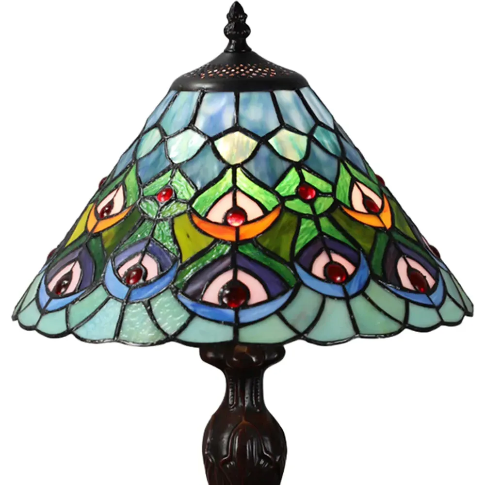 Tiffany Peacock Table Lamp - Multi, Stained Glass