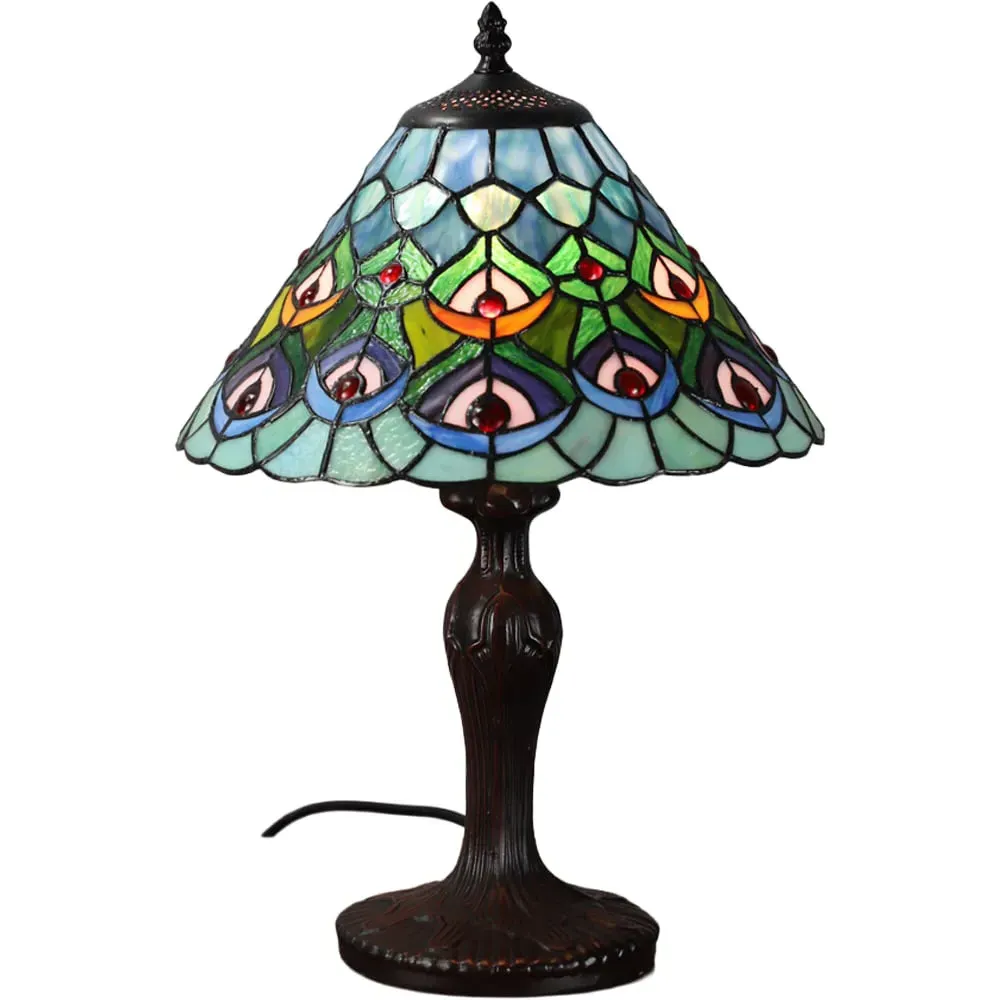 Tiffany Peacock Table Lamp - Multi, Stained Glass