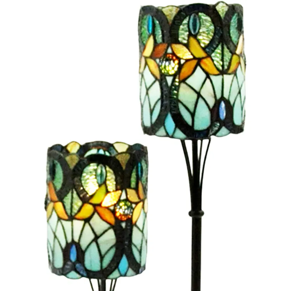 Tiffany Twin Stem Table Lamp - Light Blue, Glass