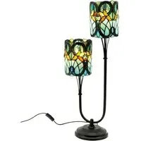 Tiffany Twin Stem Table Lamp - Light Blue, Glass