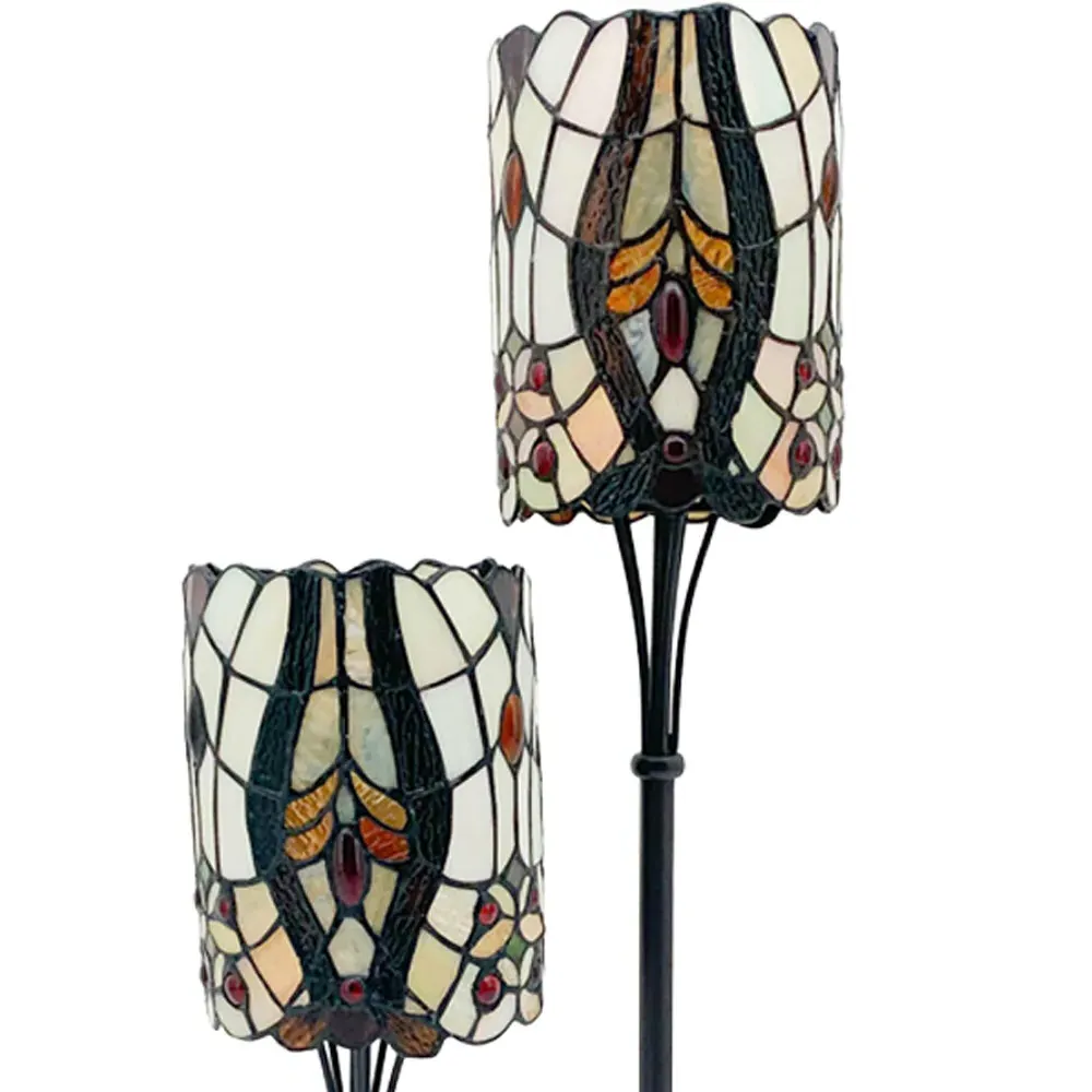 Tiffany Twin Stem Table Lamp - White, Glass