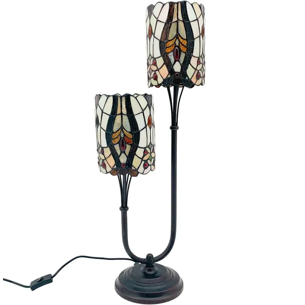 Tiffany Twin Stem Table Lamp - White, Glass