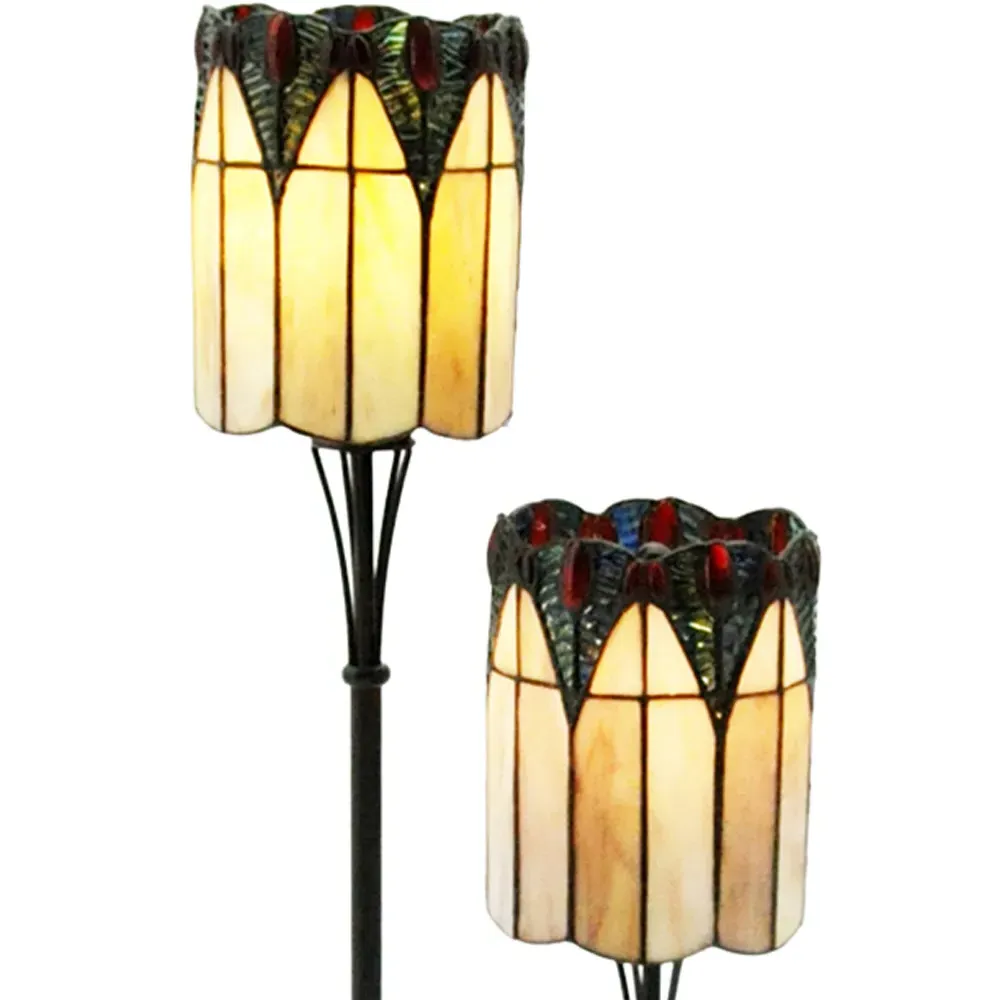 Tiffany Twin Stem Table Lamp - Yellow, Stained Glass