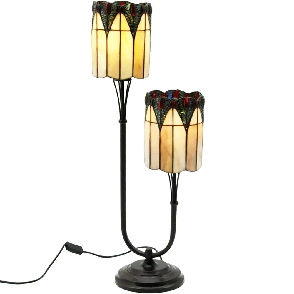 Tiffany Twin Stem Table Lamp - Yellow, Stained Glass