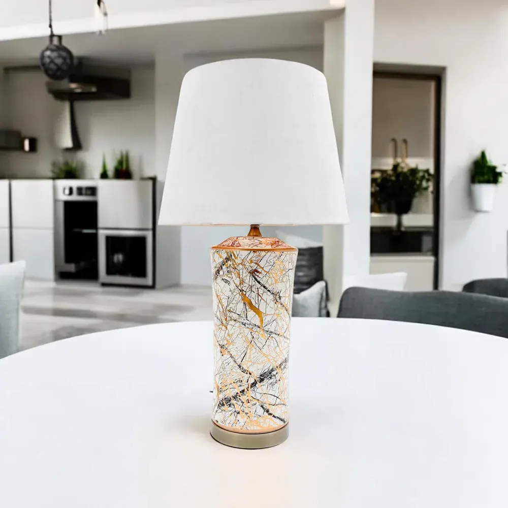 White Ceramic Table Lamp with Shade - White, Ceramic