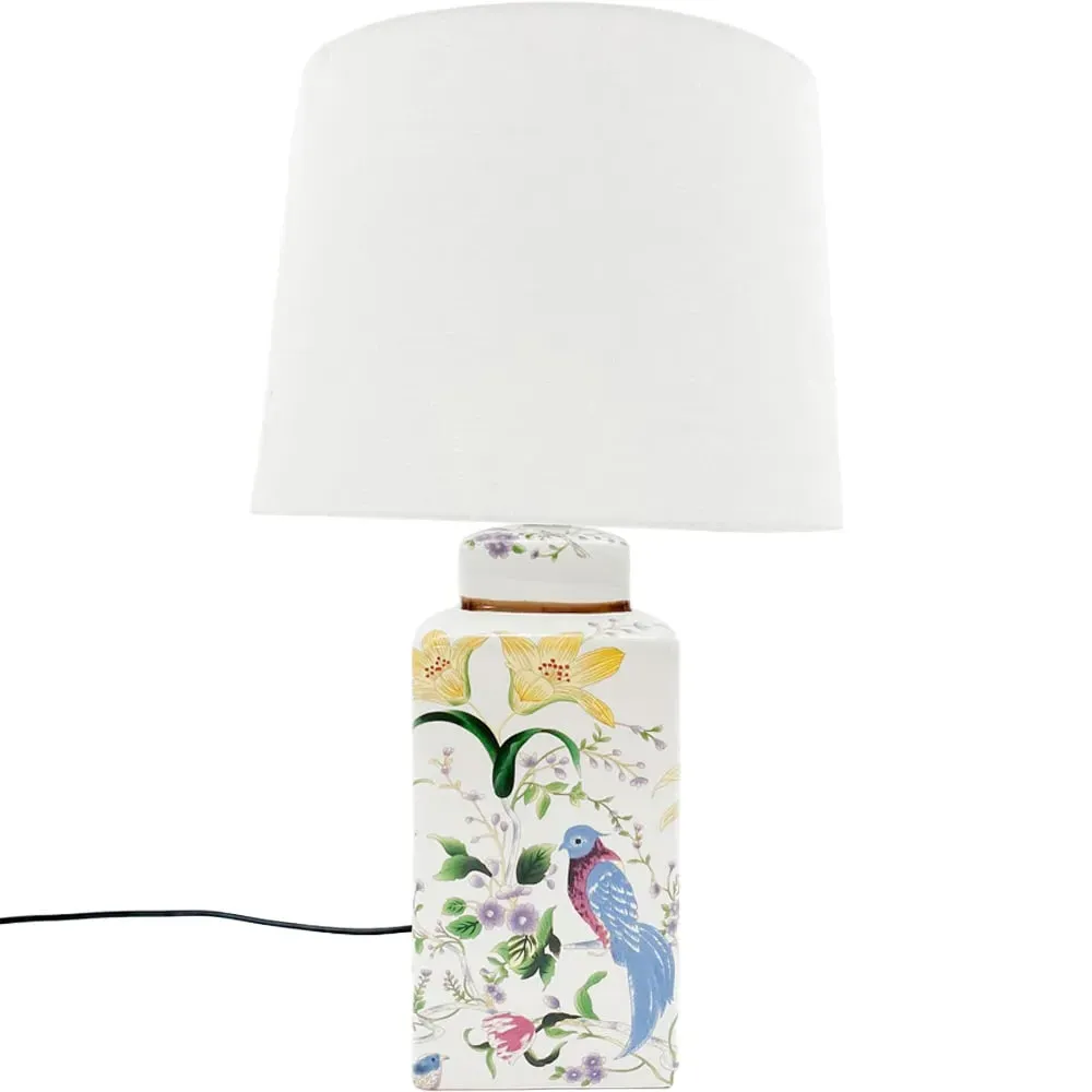 White Ceramic Table Lamp with Shade - White, Ceramic image