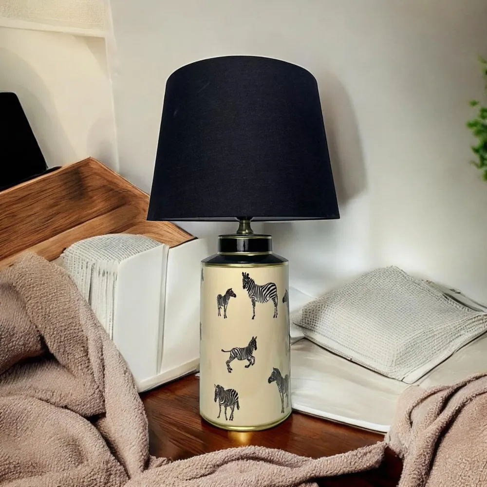Zebra Pattern Ceramic Table Lamp with Shade - Multi