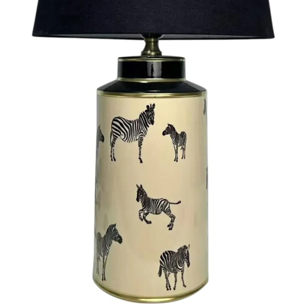 Zebra Pattern Ceramic Table Lamp with Shade - Multi