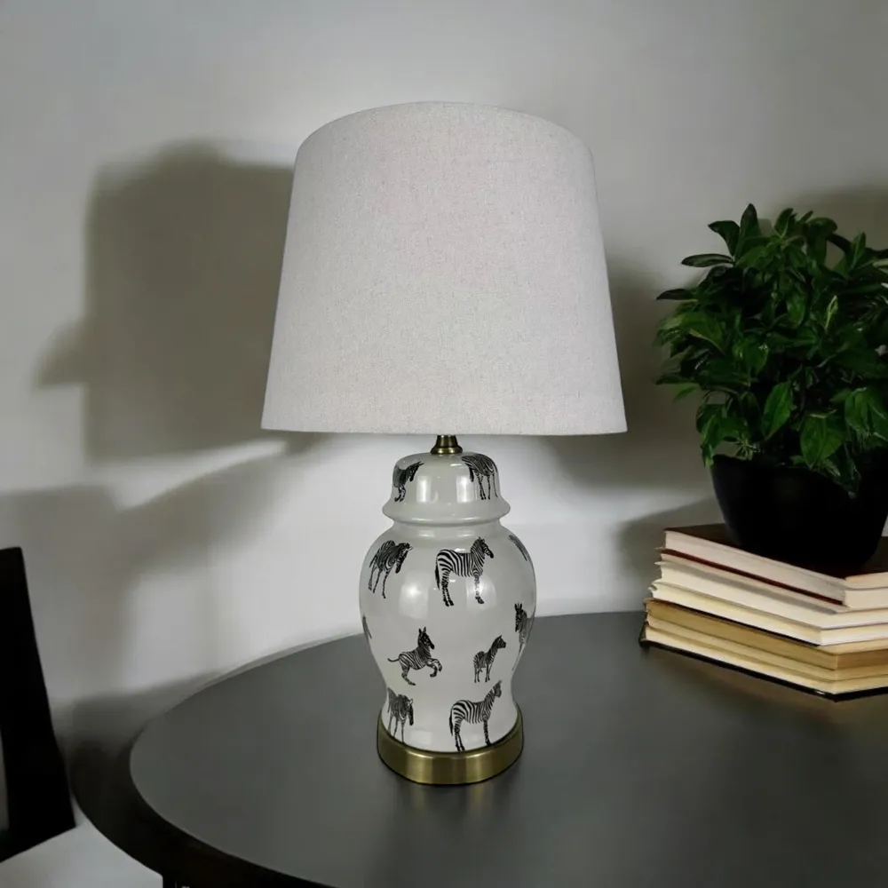 Zebra Pattern Ceramic Table Lamp with Shade - Multi