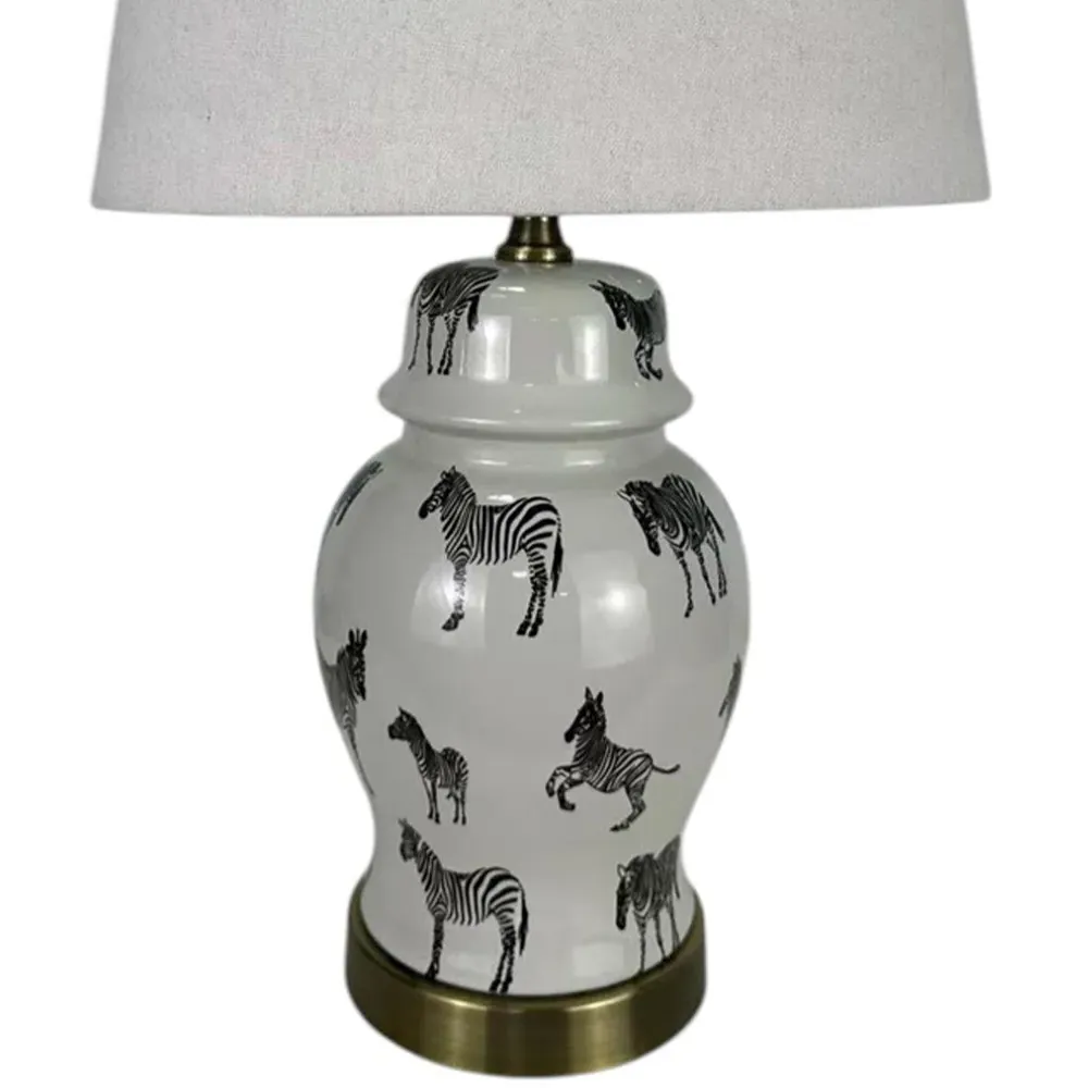 Zebra Pattern Ceramic Table Lamp with Shade - Multi