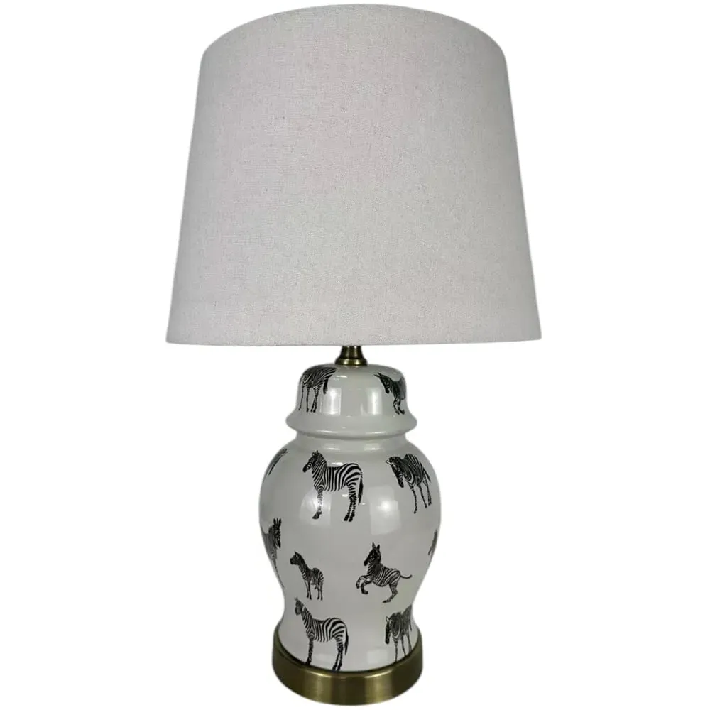 Zebra Pattern Ceramic Table Lamp with Shade - Multi