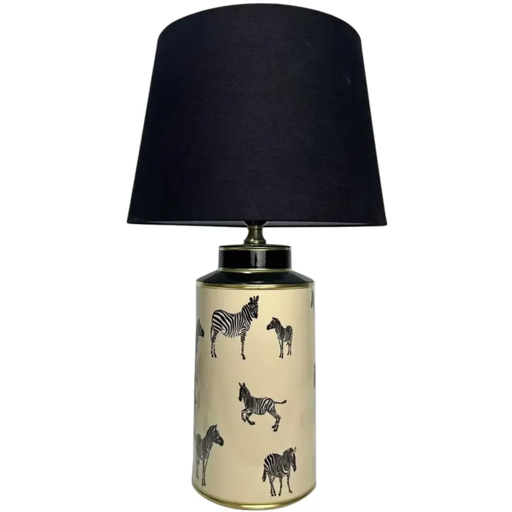 Zebra Pattern Ceramic Table Lamp with Shade - Multi