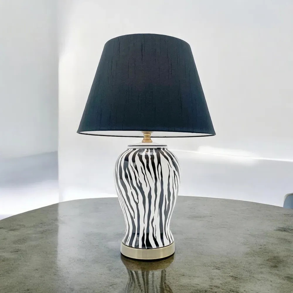 Zebra Pattern Table Lamp with Shade - Multi, Ceramic