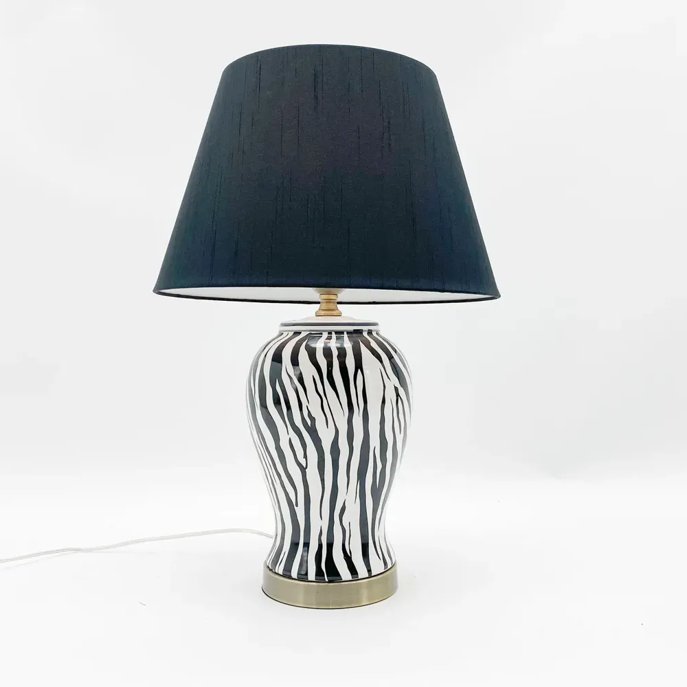 Zebra Pattern Table Lamp with Shade - Multi, Ceramic