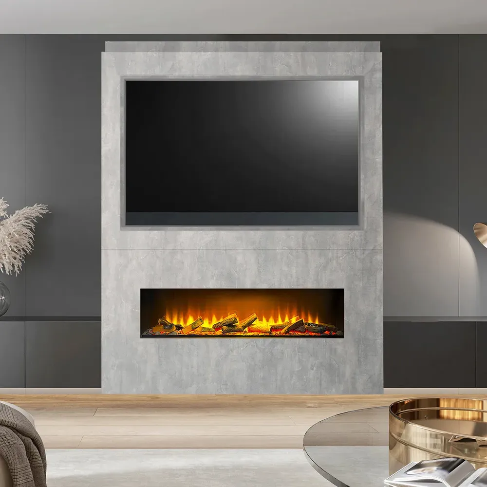 Nexus Pre-Built Media Wall with TV Recess - Grey, Concrete Effect