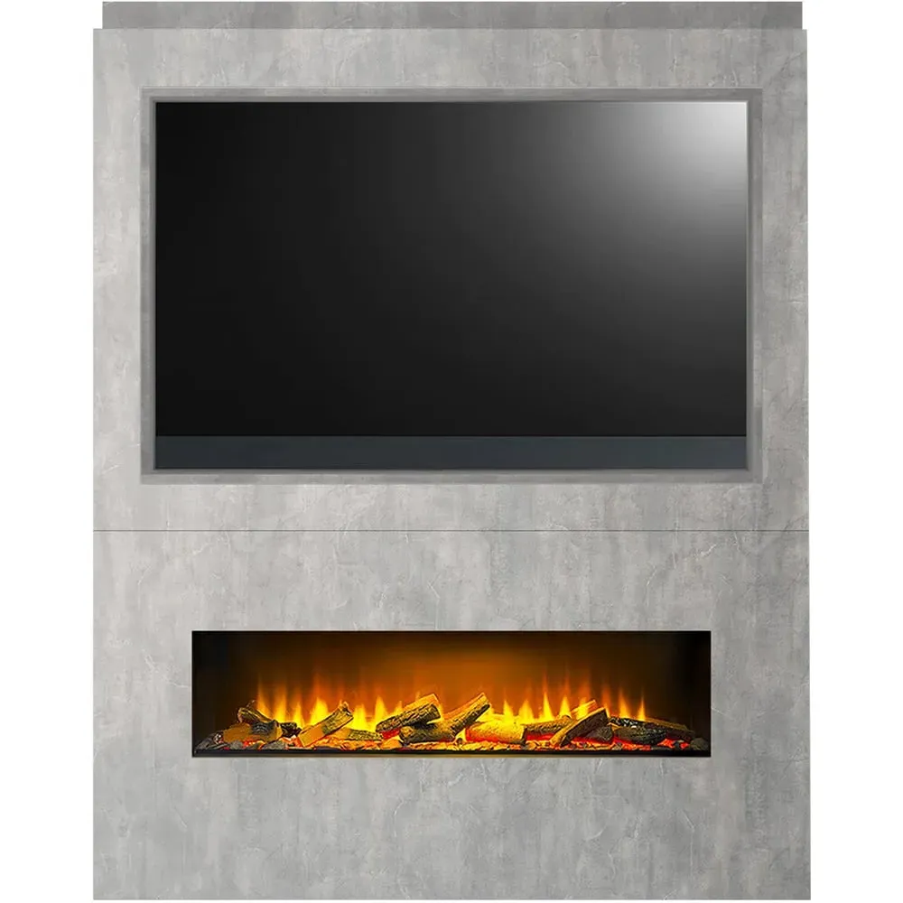 Nexus Pre-Built Media Wall with TV Recess - Grey, Concrete Effect image