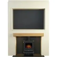 Pre-Built Stove Media Wall with TV Recess and Hudson Stove - Black