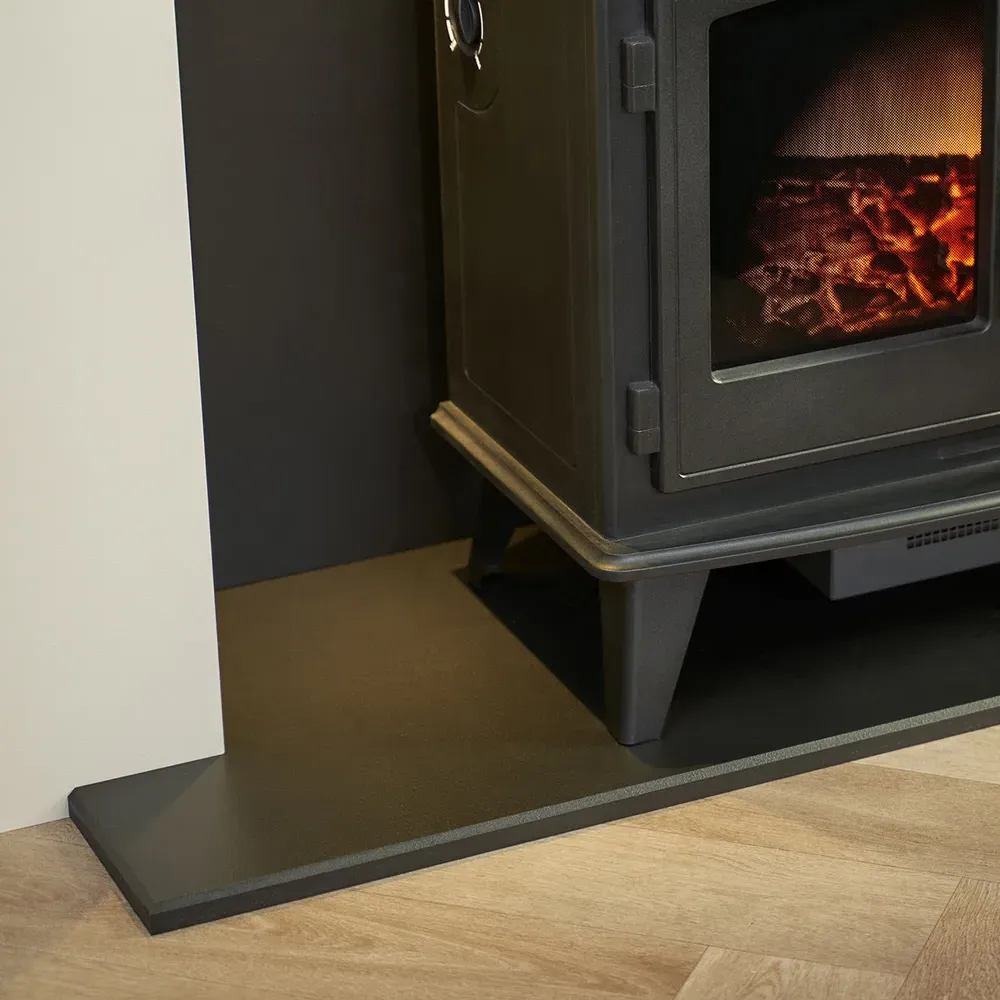 Pre-Built Stove Media Wall with TV Recess and Woodhouse Stove - Black