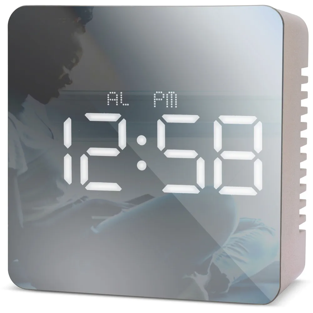 Lexington Cube Mirrored Alarm Clock with USB - Rose Gold