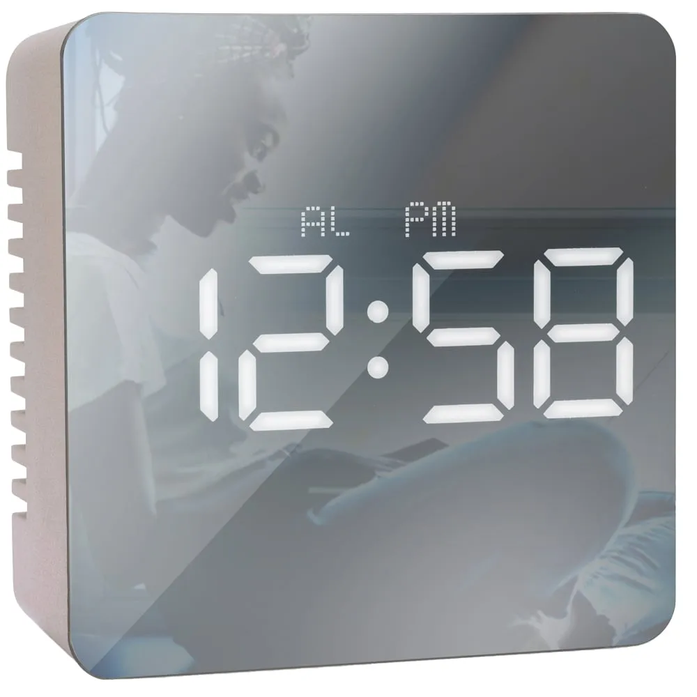 Lexington Cube Mirrored Alarm Clock with USB - Rose Gold image