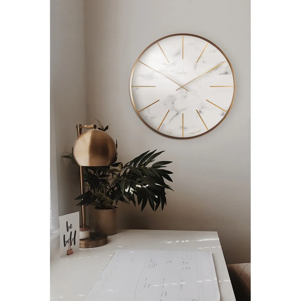 Luxe Round Wall Clock with Marble Effect - Multi