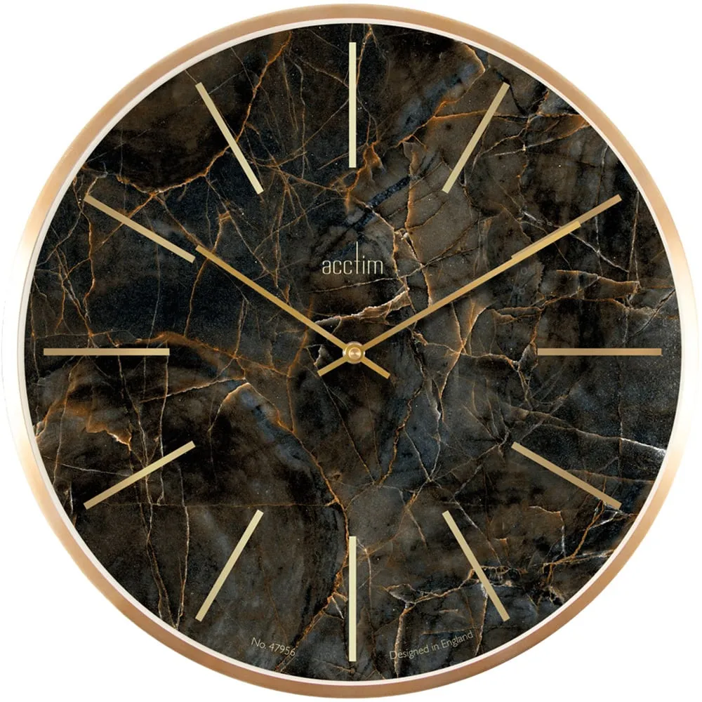 Luxe Round Wall Clock with Marble Effect - Multi