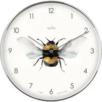 Society Round Wall Clock with Bee Design - Silver, Chrome