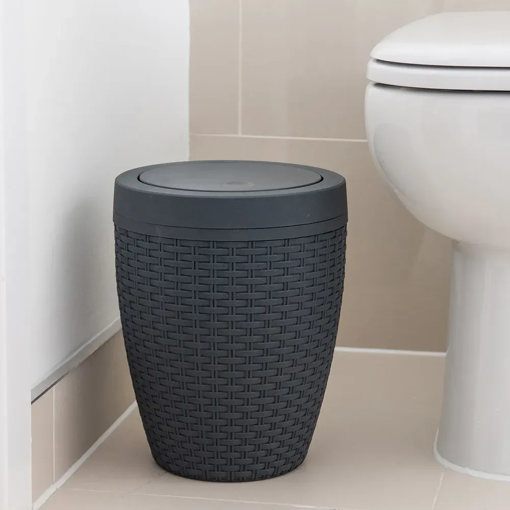 Faux Rattan Swing Bin with Liner Rim - Charcoal