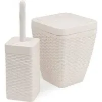 Square Bathroom Set with Bin and Brush - Cream, Faux Rattan