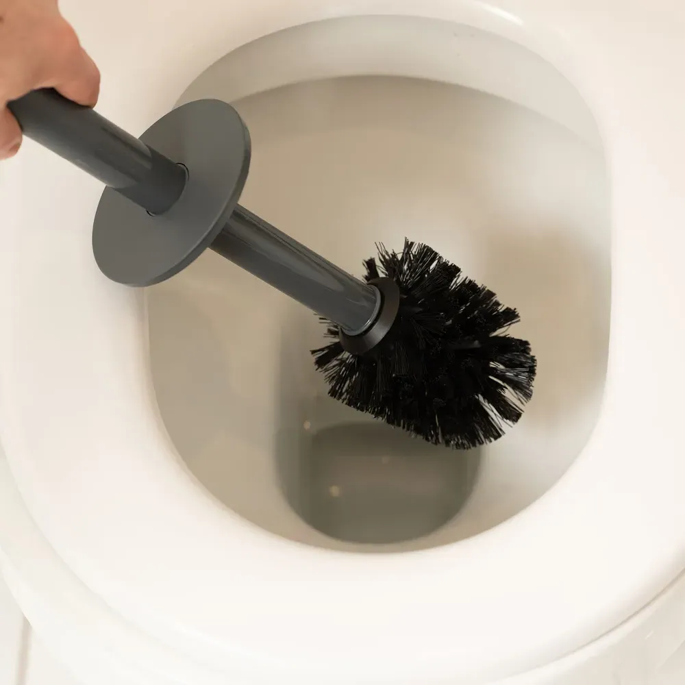 Square Bathroom Set with Bin and Brush - Grey, Faux Rattan