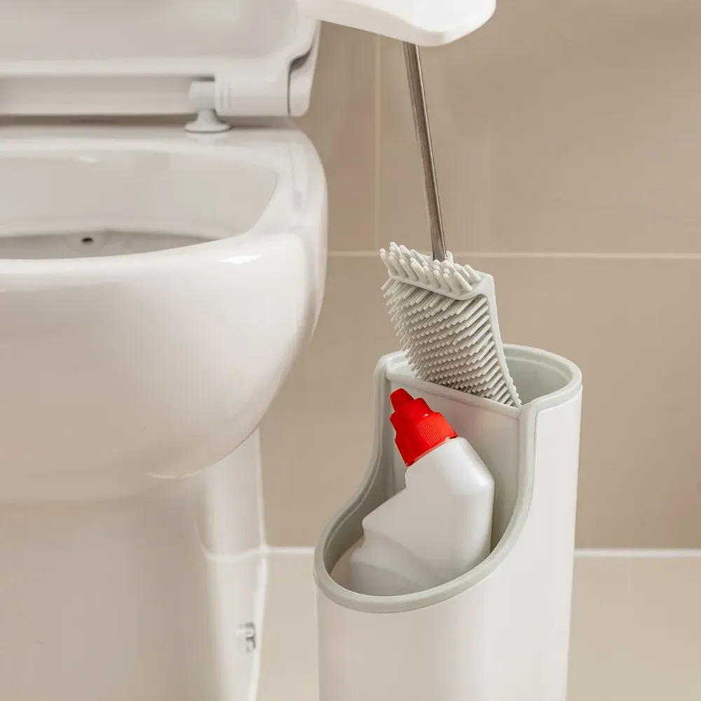 Toilet Brush with Holder - White, Grey