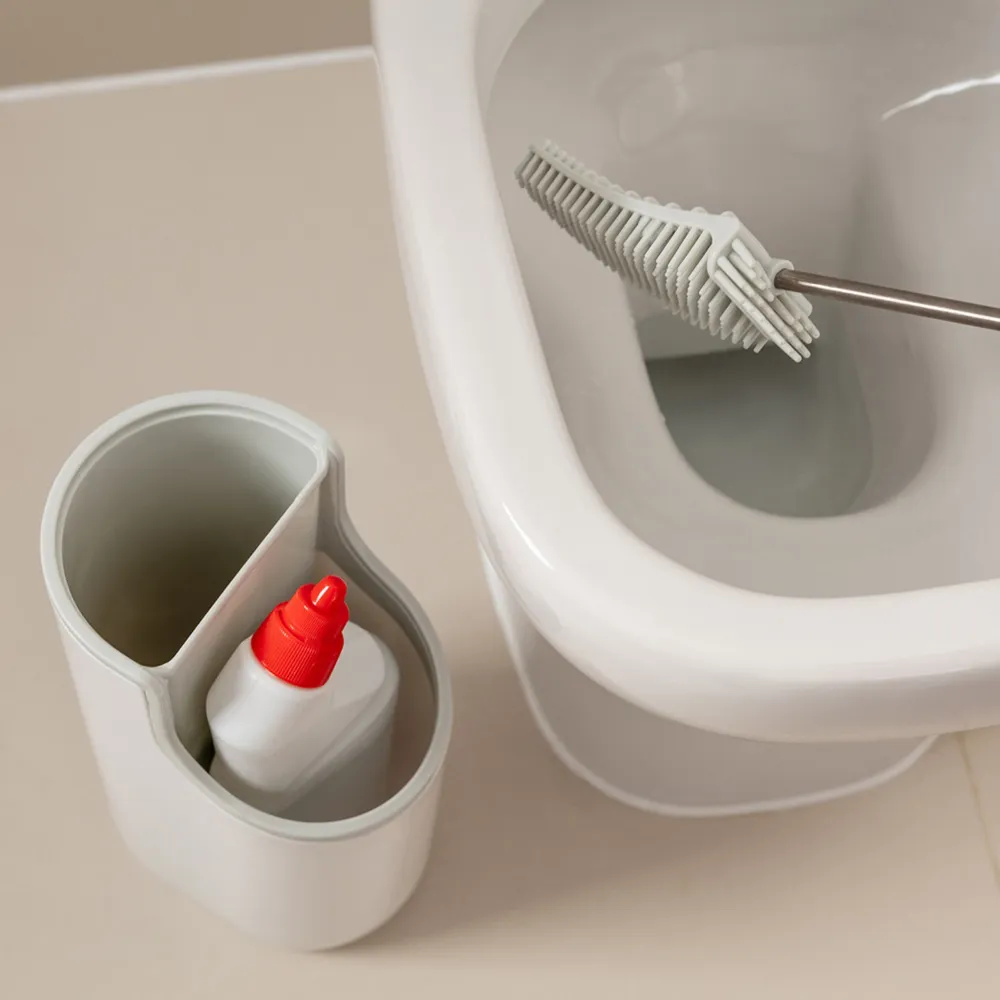 Toilet Brush with Holder - White, Grey