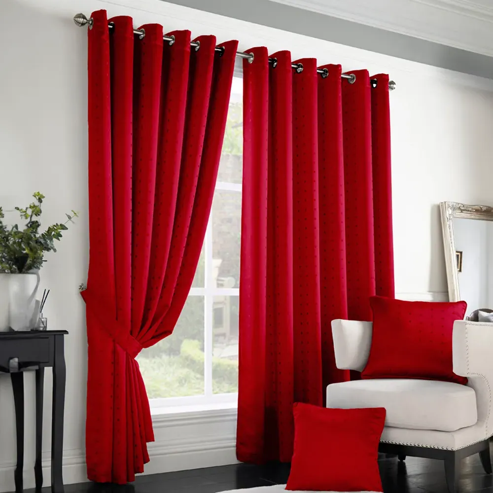 Madison Ring Top Curtain - Red, Polyester