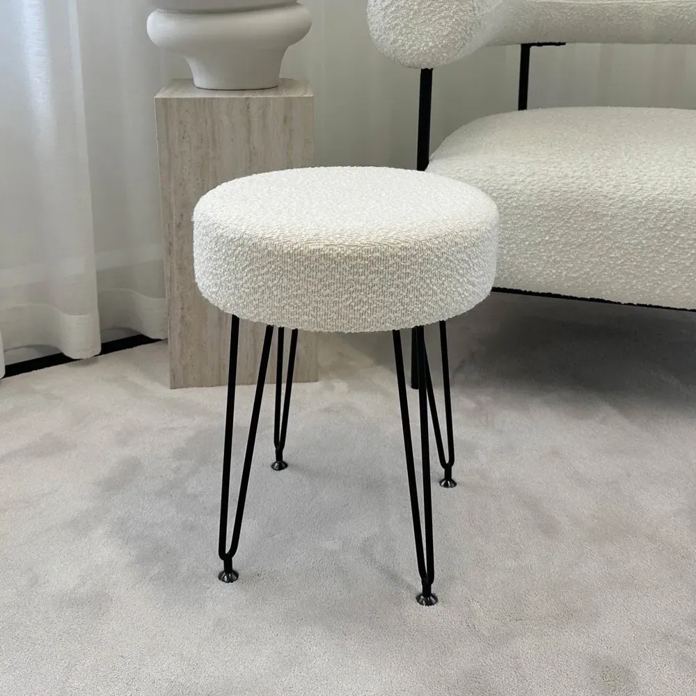 CARME Home Stool - Ivory, Bouclé
