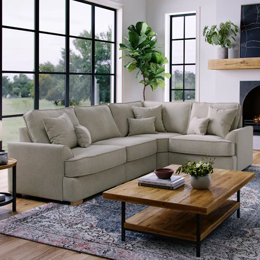 City 5-Seater Left Hand Corner Sofa - Beige, Chenille image