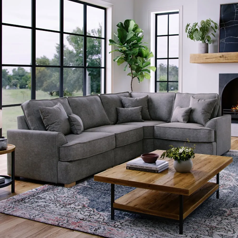 City 5-Seater Left Hand Corner Sofa - Grey, Chenille