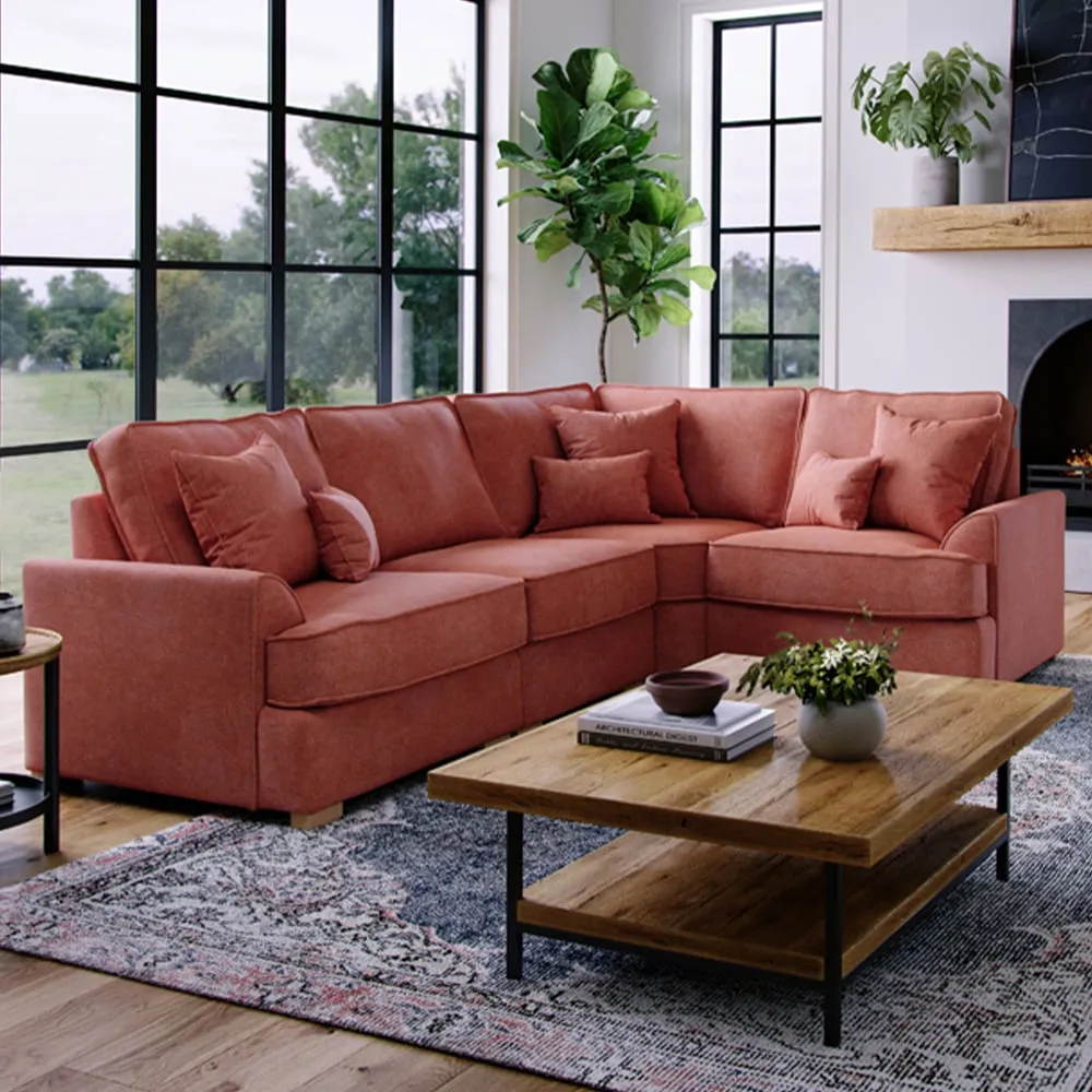 City 5-Seater Left Hand Corner Sofa - Pink, Chenille