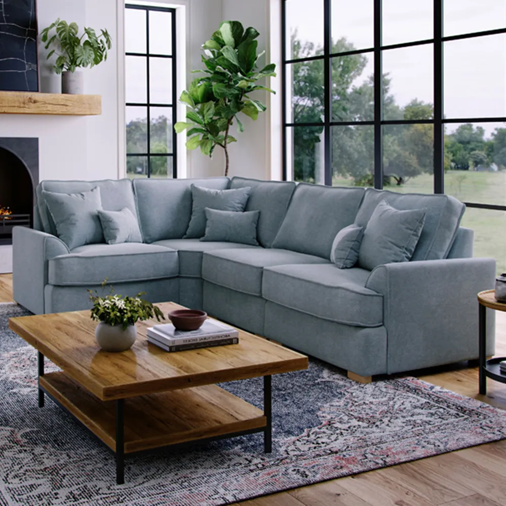 City 5-Seater Right Hand Corner Sofa - Blue, Chenille