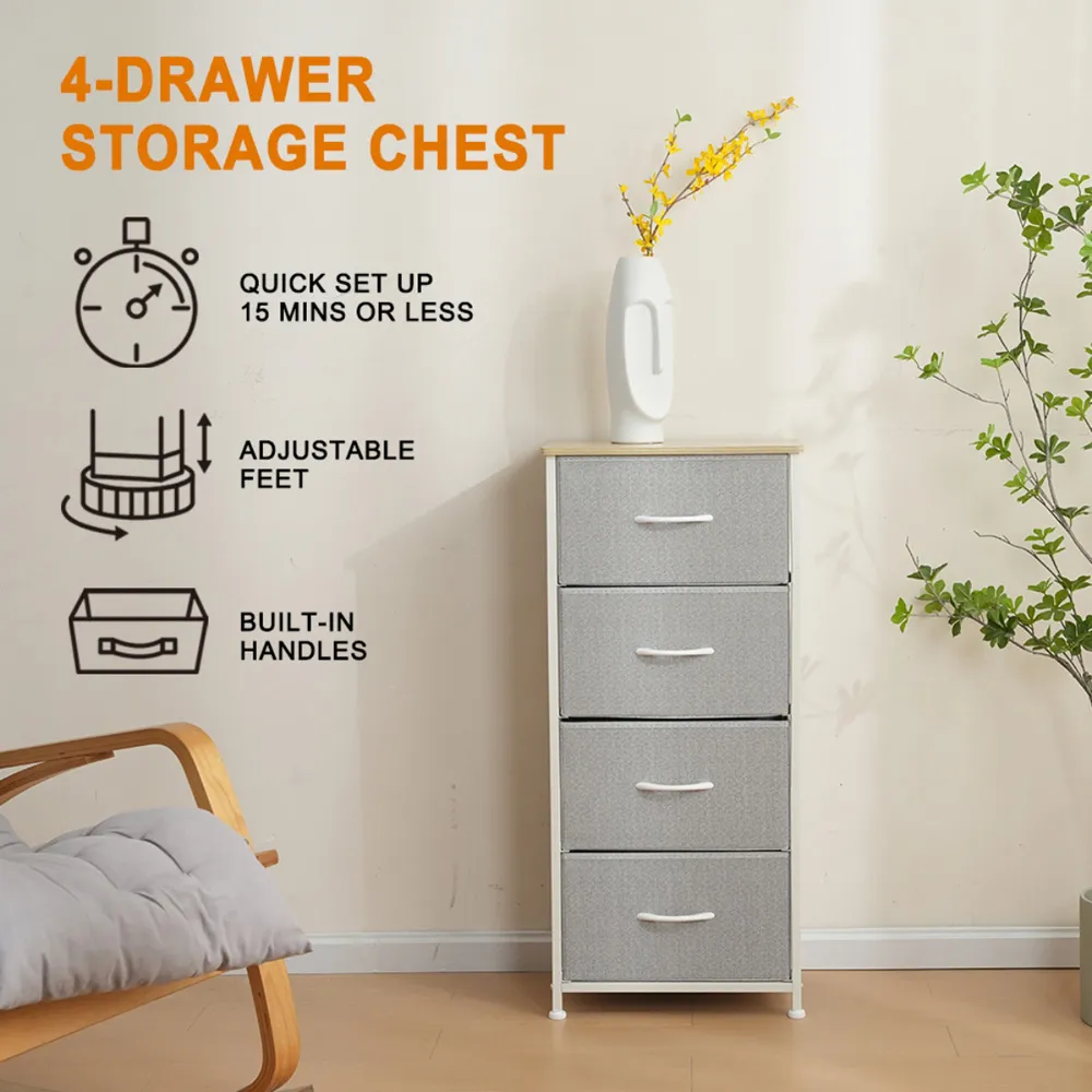 4 Drawer Chest of Drawers - White, Steel