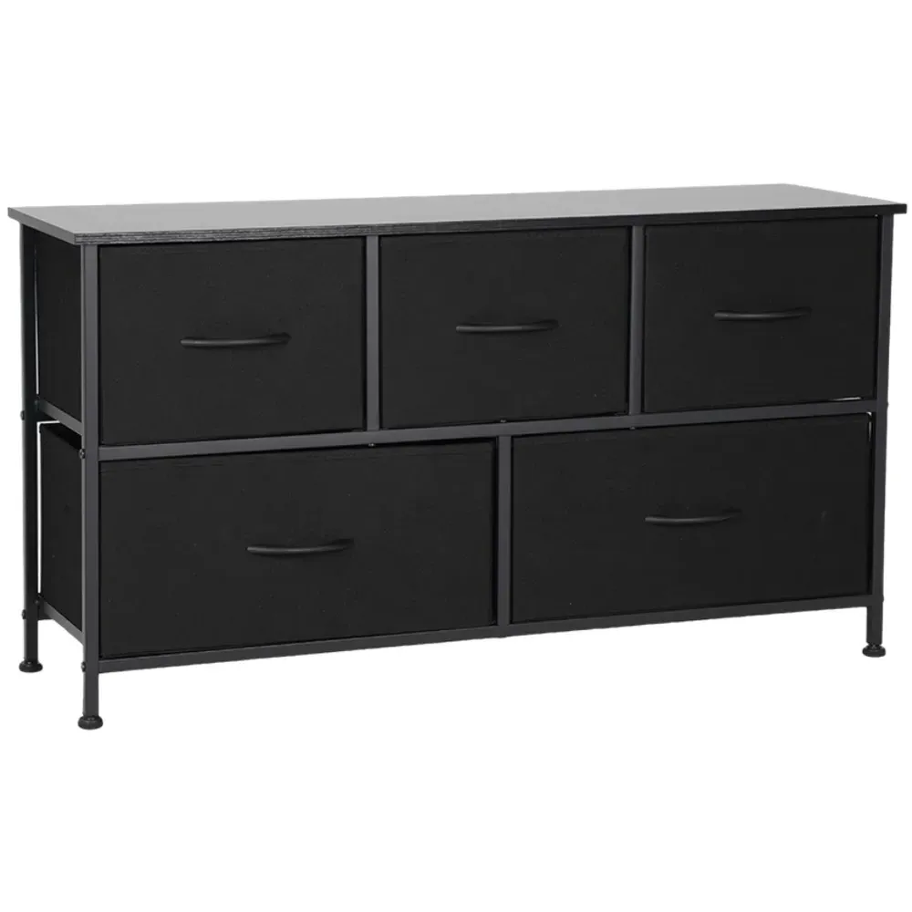 5 Drawer Chest of Drawers with Wood Top - Black, Steel
